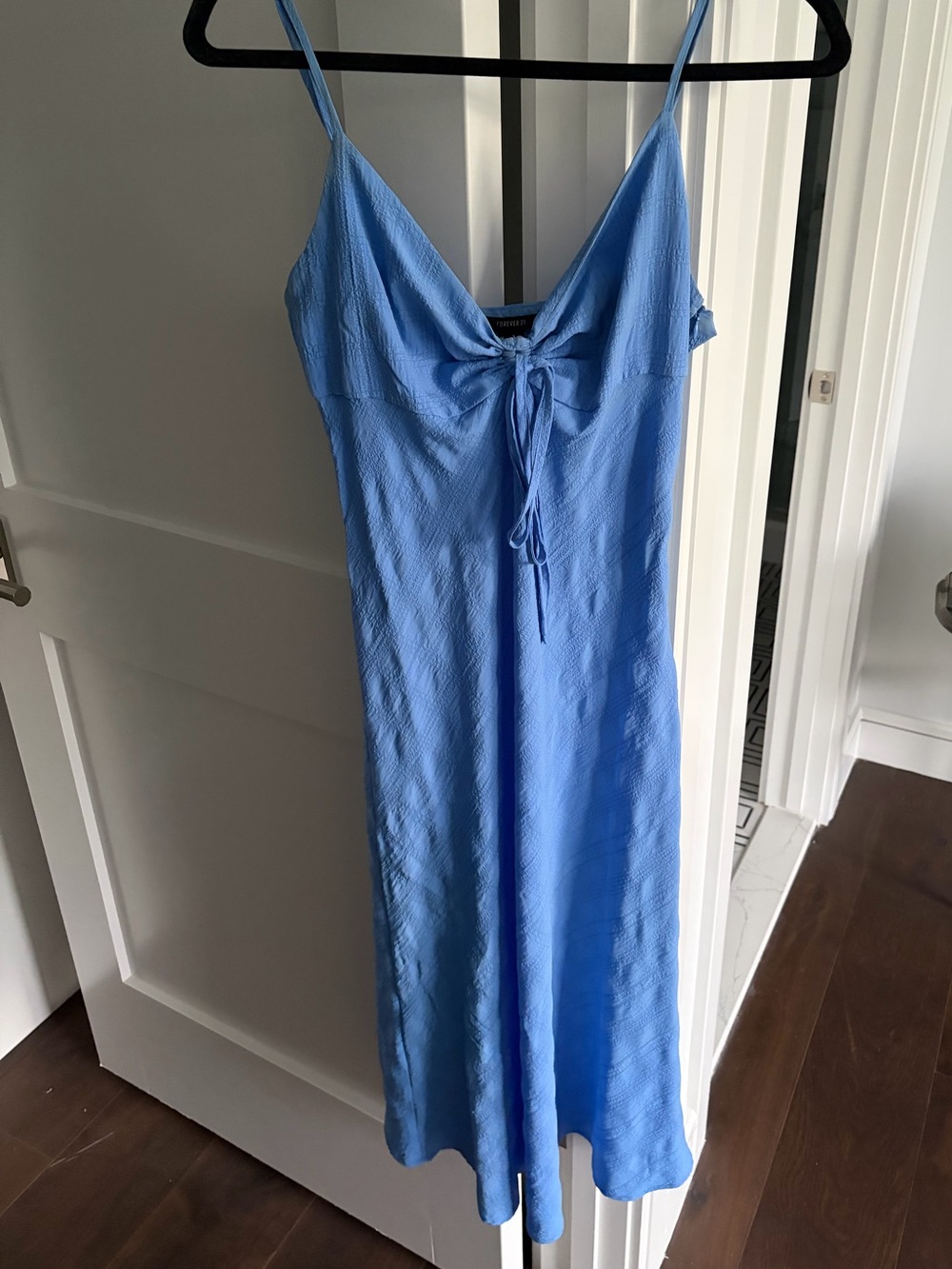 Forever 21 Light Blue Satin Slip Dress with Front Tie Detail